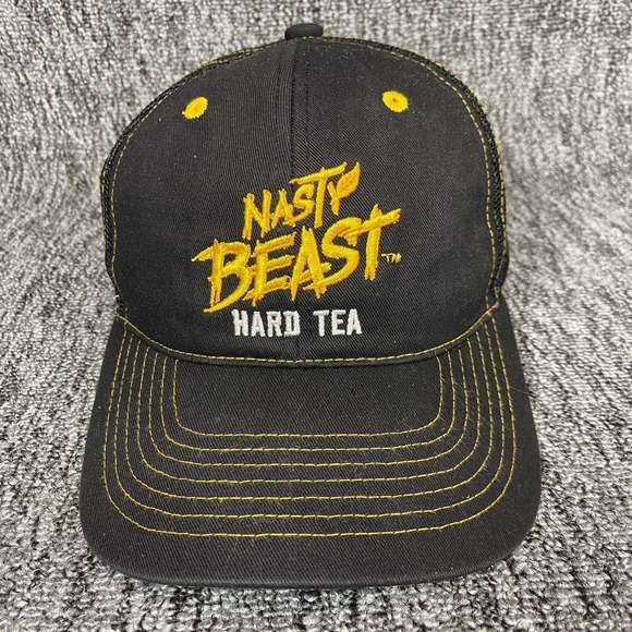 Nasty Beast Other - Nasty Beast Hard Tea Trucker Hat Mens OSFA Black Yellow Logo Mesh Snapback Cap
